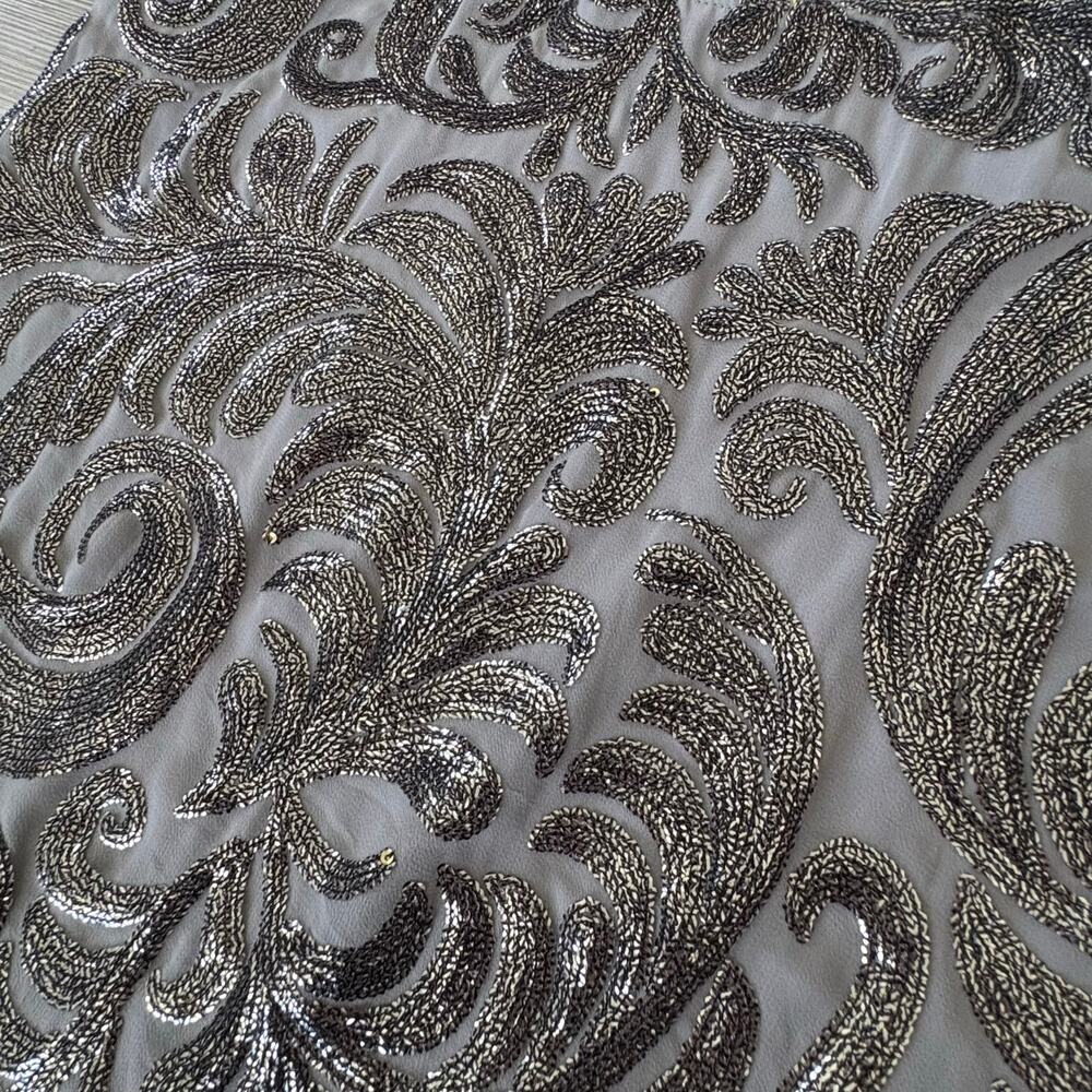 Express Silver Sequin Swirl Tank Top Y2K Glam Metallic Party Indie M Gray - Picture 3 of 7